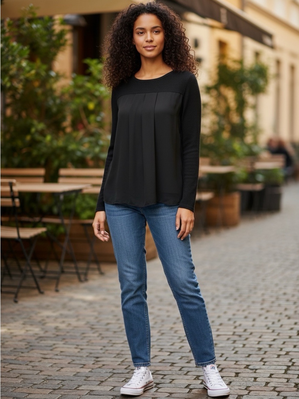 2 for $8 Mexx Black Long-Sleeve Pleated Front Blouse #1006